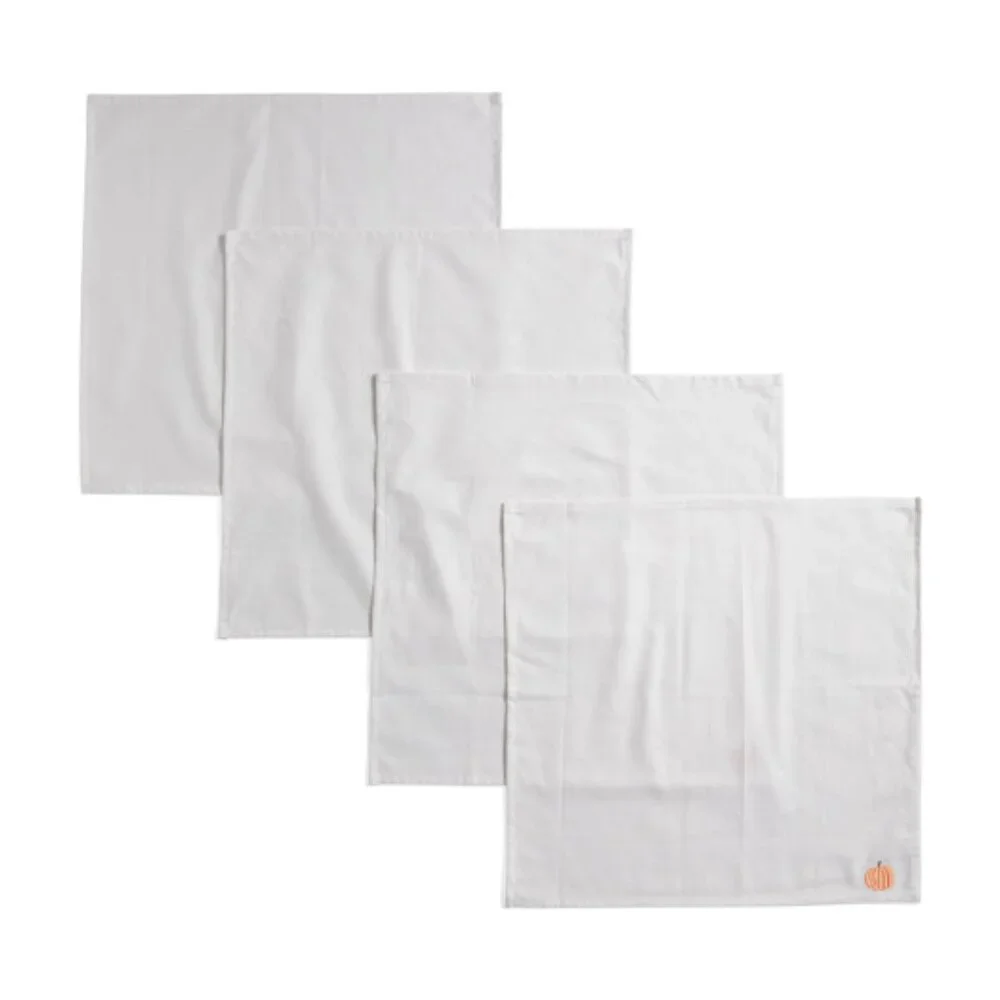 cupcakes & cashmere White and Orange set4 Napkins, pumpkin embroidery, NEW